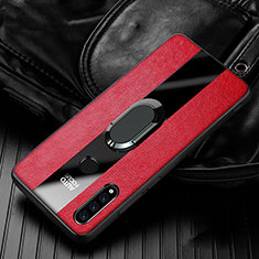 Soft Silicone Gel Leather Snap On Case Cover with Magnetic Finger Ring Stand T05 for Huawei P30 Lite XL Red
