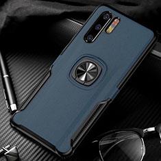 Soft Silicone Gel Leather Snap On Case Cover with Magnetic Finger Ring Stand T05 for Huawei P30 Pro New Edition Blue