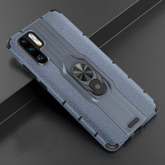 Soft Silicone Gel Leather Snap On Case Cover with Magnetic Finger Ring Stand T06 for Huawei P30 Pro New Edition Blue