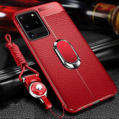 Soft Silicone Gel Leather Snap On Case Cover with Magnetic Finger Ring Stand WL1 for Samsung Galaxy S20 Ultra Red