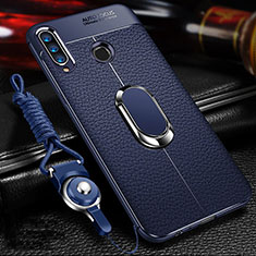 Soft Silicone Gel Leather Snap On Case Cover with Magnetic Finger Ring Stand Z01 for Huawei P30 Lite XL Blue