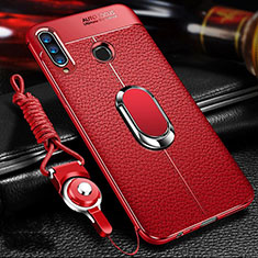 Soft Silicone Gel Leather Snap On Case Cover with Magnetic Finger Ring Stand Z01 for Huawei P30 Lite XL Red