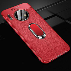 Soft Silicone Gel Leather Snap On Case Cover with Magnetic Finger Ring Stand Z02 for Huawei Mate 30 Pro 5G Red