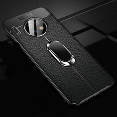 Soft Silicone Gel Leather Snap On Case Cover with Magnetic Finger Ring Stand Z02 for Huawei Mate 30E Pro 5G Black