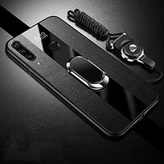 Soft Silicone Gel Leather Snap On Case Cover with Magnetic Finger Ring Stand Z02 for Huawei P30 Lite XL Black