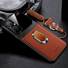 Soft Silicone Gel Leather Snap On Case Cover with Magnetic FL1 for Oppo A96 5G Brown