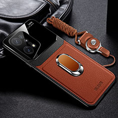 Soft Silicone Gel Leather Snap On Case Cover with Magnetic FL1 for Oppo Find X5 5G Brown