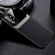 Soft Silicone Gel Leather Snap On Case Cover with Magnetic FL1 for Samsung Galaxy A73 5G Black