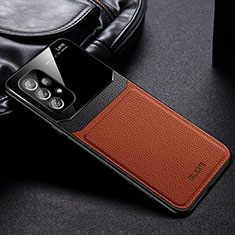 Soft Silicone Gel Leather Snap On Case Cover with Magnetic FL1 for Samsung Galaxy A73 5G Brown