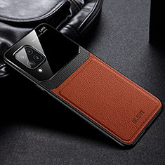 Soft Silicone Gel Leather Snap On Case Cover with Magnetic FL1 for Samsung Galaxy M32 4G Brown
