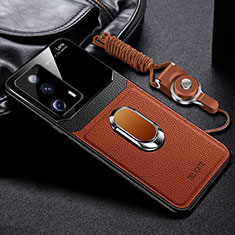 Soft Silicone Gel Leather Snap On Case Cover with Magnetic FL2 for Xiaomi Civi 2 5G Brown