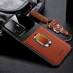 Soft Silicone Gel Leather Snap On Case Cover with Magnetic FL2 for Xiaomi Mi 11T Pro 5G Brown