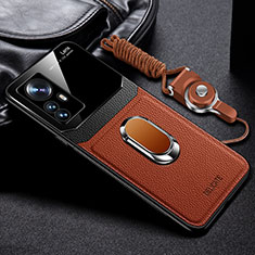 Soft Silicone Gel Leather Snap On Case Cover with Magnetic FL2 for Xiaomi Mi 12T 5G Brown
