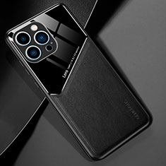 Soft Silicone Gel Leather Snap On Case Cover with Magnetic for Apple iPhone 15 Pro Black