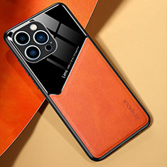 Soft Silicone Gel Leather Snap On Case Cover with Magnetic for Apple iPhone 15 Pro Orange