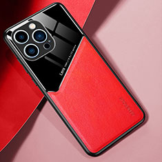 Soft Silicone Gel Leather Snap On Case Cover with Magnetic for Apple iPhone 15 Pro Red