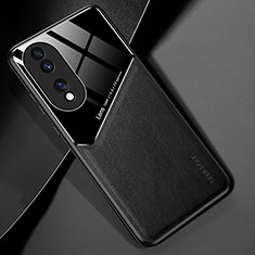 Soft Silicone Gel Leather Snap On Case Cover with Magnetic for Huawei Honor 70 5G Black