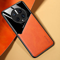 Soft Silicone Gel Leather Snap On Case Cover with Magnetic for Huawei Mate 50 Pro Orange