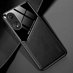 Soft Silicone Gel Leather Snap On Case Cover with Magnetic for Oppo A18 Black