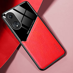 Soft Silicone Gel Leather Snap On Case Cover with Magnetic for Oppo A18 Red