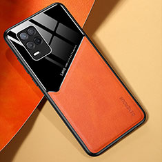 Soft Silicone Gel Leather Snap On Case Cover with Magnetic for Realme 9 5G India Orange