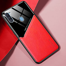 Soft Silicone Gel Leather Snap On Case Cover with Magnetic for Samsung Galaxy M11 Red