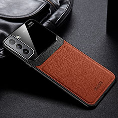 Soft Silicone Gel Leather Snap On Case Cover with Magnetic for Samsung Galaxy S21 FE 5G Brown