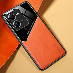 Soft Silicone Gel Leather Snap On Case Cover with Magnetic for Vivo V25 5G Orange