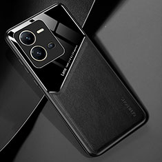 Soft Silicone Gel Leather Snap On Case Cover with Magnetic for Vivo V25e Black