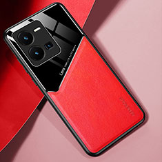 Soft Silicone Gel Leather Snap On Case Cover with Magnetic for Vivo Y35 4G Red