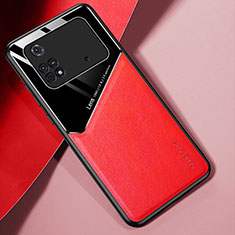 Soft Silicone Gel Leather Snap On Case Cover with Magnetic for Xiaomi Poco M4 Pro 4G Red