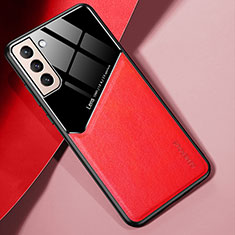 Soft Silicone Gel Leather Snap On Case Cover with Magnetic M01 for Samsung Galaxy S21 FE 5G Red