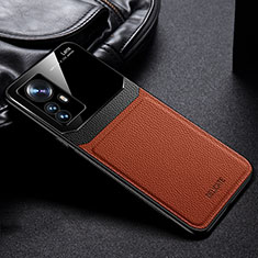 Soft Silicone Gel Leather Snap On Case Cover with Magnetic S01 for Xiaomi Mi 12X 5G Brown