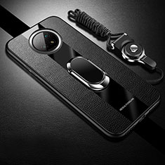 Soft Silicone Gel Leather Snap On Case Cover with Magnetic S01 for Xiaomi Redmi Note 9 5G Black