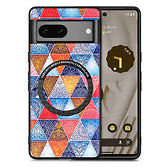 Soft Silicone Gel Leather Snap On Case Cover with Magnetic S01D for Google Pixel 7 5G Brown