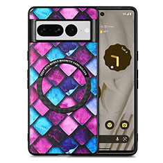 Soft Silicone Gel Leather Snap On Case Cover with Magnetic S01D for Google Pixel 7 Pro 5G Purple