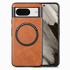 Soft Silicone Gel Leather Snap On Case Cover with Magnetic S01D for Google Pixel 8 5G Brown