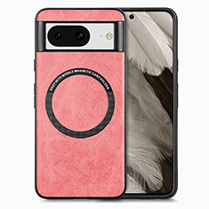 Soft Silicone Gel Leather Snap On Case Cover with Magnetic S01D for Google Pixel 8 5G Pink