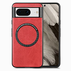 Soft Silicone Gel Leather Snap On Case Cover with Magnetic S01D for Google Pixel 8 5G Red