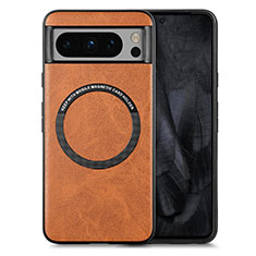 Soft Silicone Gel Leather Snap On Case Cover with Magnetic S01D for Google Pixel 8 Pro 5G Brown
