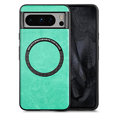 Soft Silicone Gel Leather Snap On Case Cover with Magnetic S01D for Google Pixel 8 Pro 5G Green