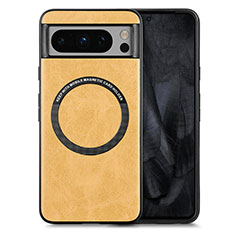 Soft Silicone Gel Leather Snap On Case Cover with Magnetic S01D for Google Pixel 8 Pro 5G Light Brown