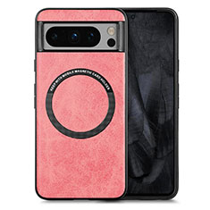 Soft Silicone Gel Leather Snap On Case Cover with Magnetic S01D for Google Pixel 8 Pro 5G Pink