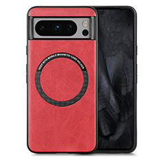 Soft Silicone Gel Leather Snap On Case Cover with Magnetic S01D for Google Pixel 8 Pro 5G Red