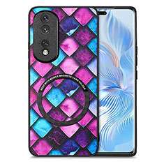 Soft Silicone Gel Leather Snap On Case Cover with Magnetic S01D for Huawei Honor 80 Pro 5G Purple