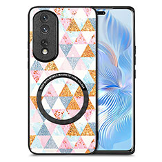 Soft Silicone Gel Leather Snap On Case Cover with Magnetic S01D for Huawei Honor 80 Pro 5G White