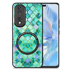 Soft Silicone Gel Leather Snap On Case Cover with Magnetic S01D for Huawei Honor 80 Pro Flat 5G Green