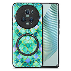 Soft Silicone Gel Leather Snap On Case Cover with Magnetic S01D for Huawei Honor Magic5 Pro 5G Green