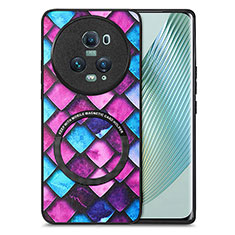 Soft Silicone Gel Leather Snap On Case Cover with Magnetic S01D for Huawei Honor Magic5 Pro 5G Purple