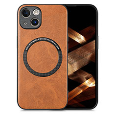 Soft Silicone Gel Leather Snap On Case Cover with Magnetic S02D for Apple iPhone 14 Brown